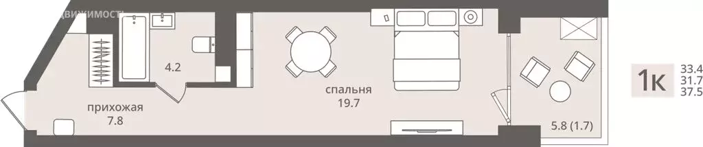 Квартира-студия: Калининградская область, Пионерский (33.4 м) - Фото 1