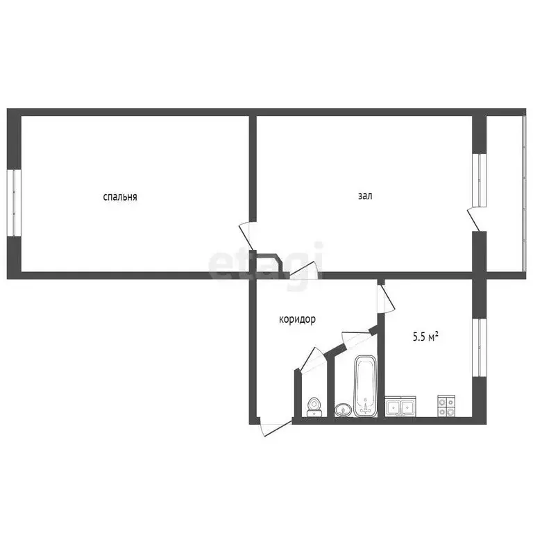 2-комнатная квартира: Альметьевск, улица Ризы Фахретдина, 34 (42.9 м) - Фото 1