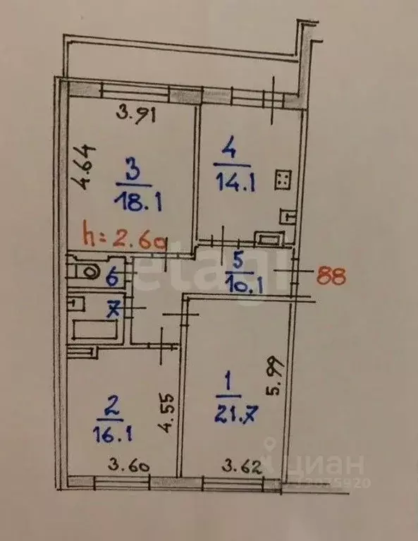 3-к кв. Ярославская область, Ярославль просп. Фрунзе, 33 (84.6 м) - Фото 2