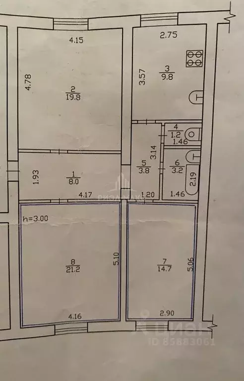 3-к кв. Брянская область, Брянск ул. Афанасьева, 25 (81.7 м) - Фото 1