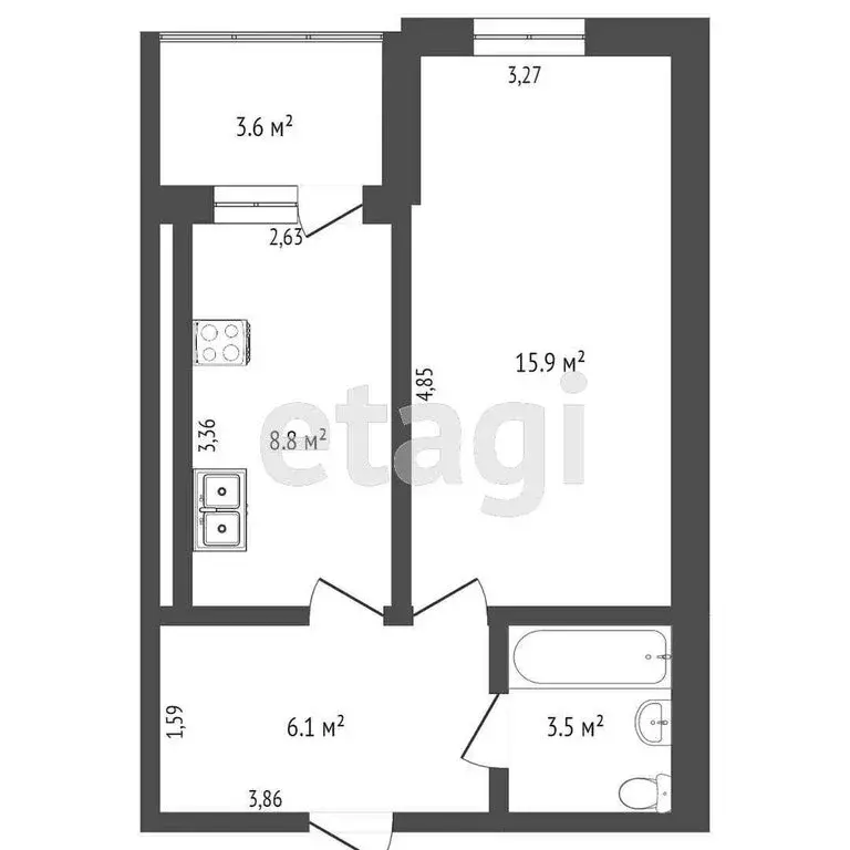 1-комнатная квартира: Калининград, улица Свердлова, 30 (34.1 м) - Фото 0