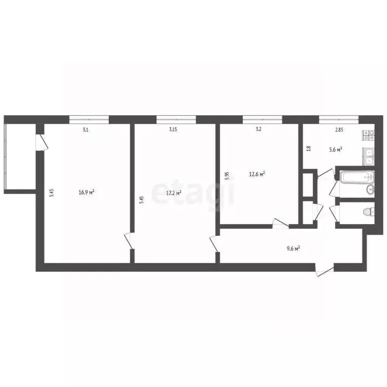 3-к кв. Ямало-Ненецкий АО, Новый Уренгой Молодежная ул., 15 (65.0 м) - Фото 1