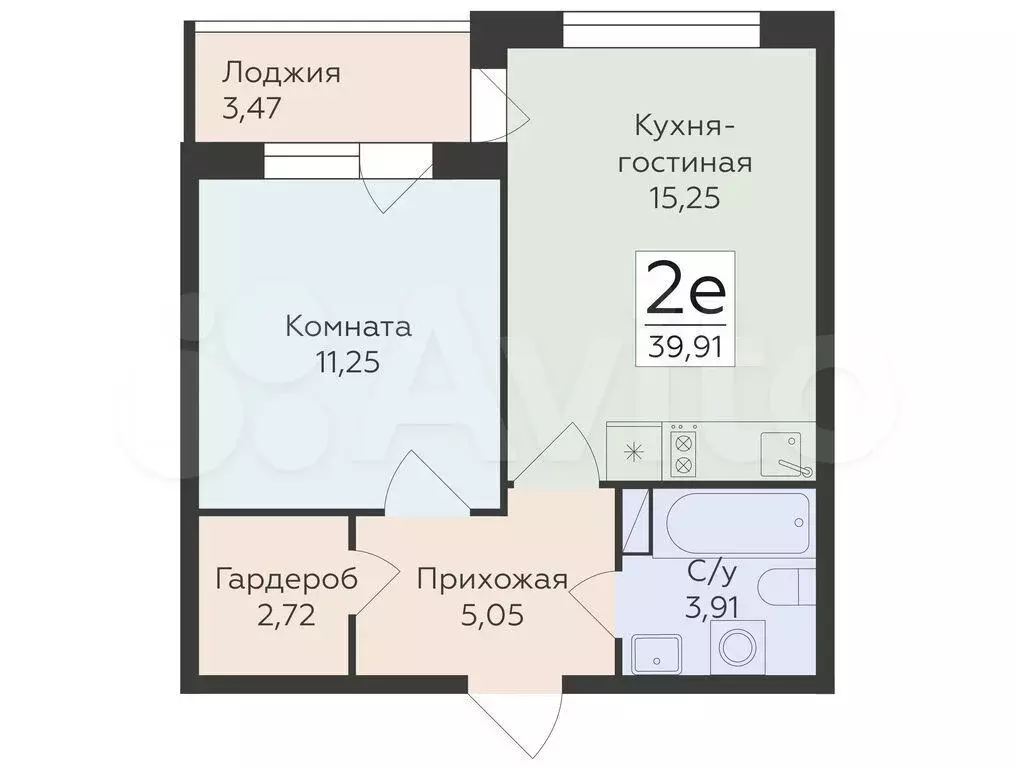 2-к. квартира, 39,9 м, 8/14 эт. - Фото 0