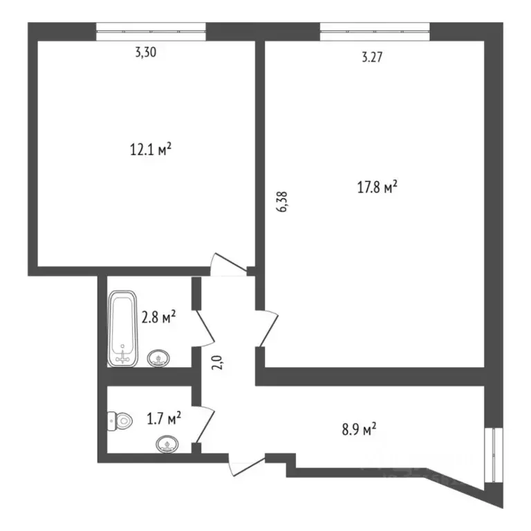 2-к кв. Тюменская область, Тюмень Олимпийская ул., 15 (40.9 м) - Фото 1
