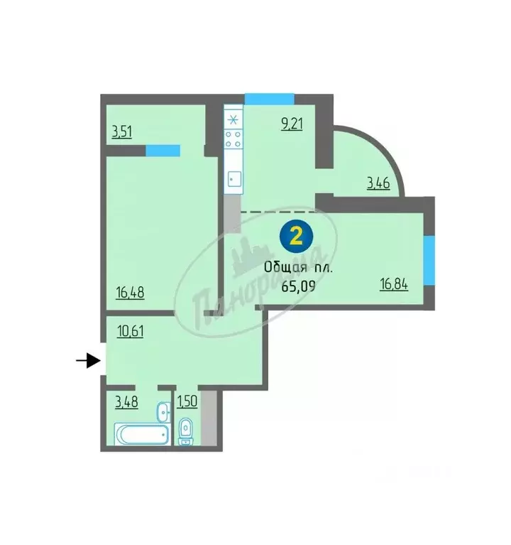 2-к кв. Калужская область, Калуга ул. Минская, 24 (65.0 м) - Фото 2