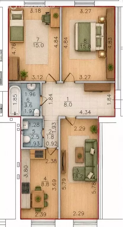3-комнатная квартира: Благовещенск, улица Чистякова, 13 (68.7 м) - Фото 1