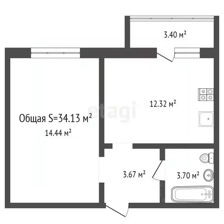 1-к кв. Брянская область, Брянский район, с. Глинищево ул. Надежды, 4 ... - Фото 1