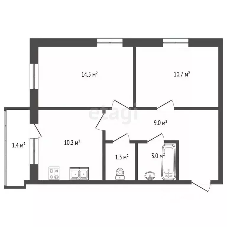 2-к кв. Татарстан, Альметьевск ул. Радищева, 3А (50.0 м) - Фото 2