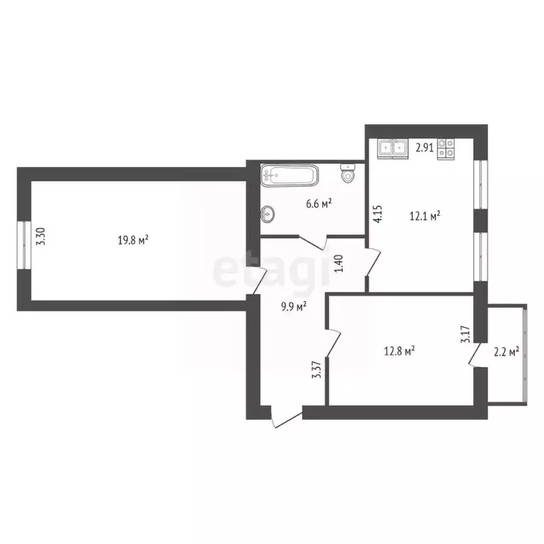 2-к кв. Санкт-Петербург Кузнецовская ул., 46 (61.2 м) - Фото 1