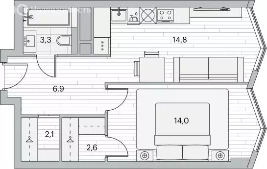 1-комнатная квартира: Москва, Береговой проезд, 2 (43.5 м) - Фото 1