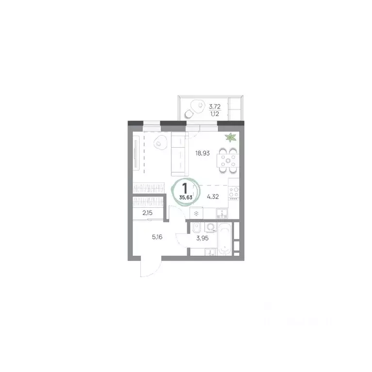 1-к кв. Красноярский край, Красноярск Азовская ул., 1/1 (35.63 м) - Фото 1