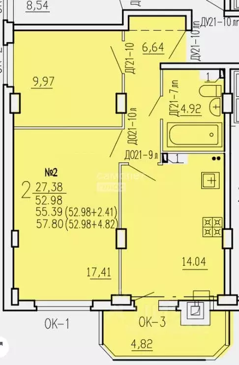 2-к кв. Курская область, Курск ул. 2-я Агрегатная, 57А (57.83 м) - Фото 1