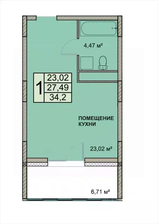 Студия Ярославская область, Ярославль Чернопрудная ул., 41 (34.2 м) - Фото 0