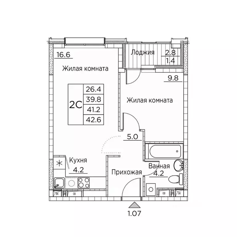 2-к кв. Приморский край, Владивосток ул. Расула Гамзатова, 7к2 (42.6 ... - Фото 1