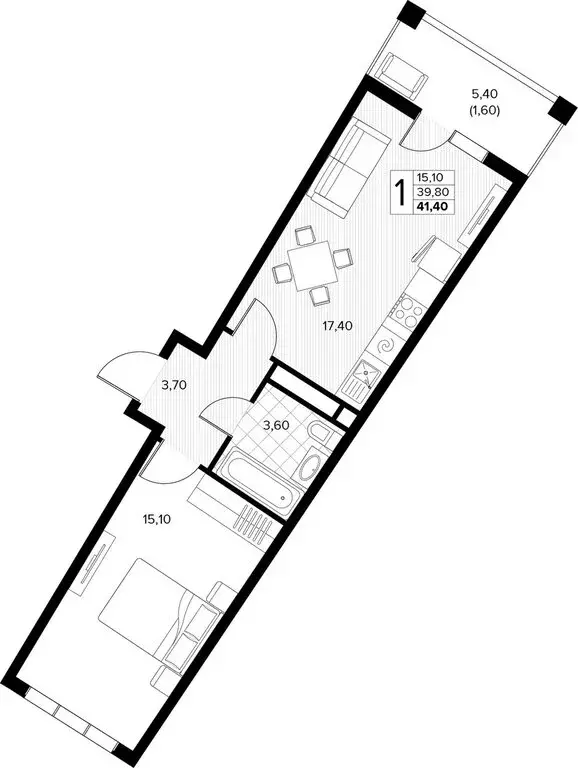 1-комнатная квартира: Сукко, жилой комплекс Кипарис (41.4 м) - Фото 1