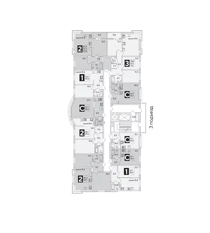 2-к кв. Краснодарский край, Краснодар Самолет-6 жилой комплекс (47.6 ... - Фото 2