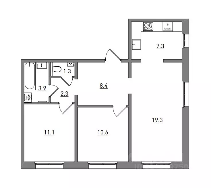 3-к кв. Кировская область, Киров ул. Чистопрудненская, 13А (64.2 м) - Фото 1