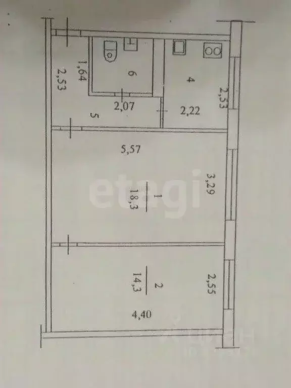 2-к кв. Татарстан, Казань ул. Гагарина, 61 (50.0 м) - Фото 1