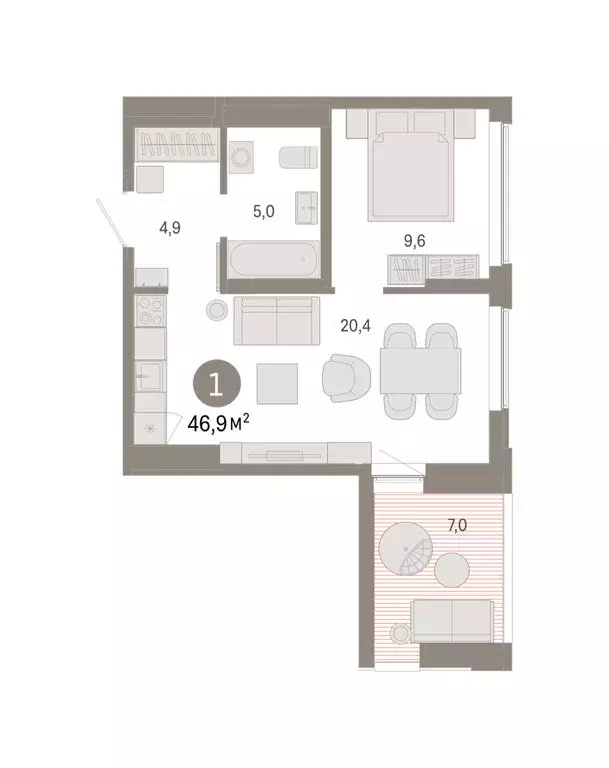 1-комнатная квартира: Екатеринбург, улица Гастелло, 19А (46.85 м) - Фото 2