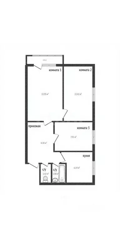 3-к кв. Адыгея, Майкоп ул. Димитрова, 11/3 (50.4 м) - Фото 2