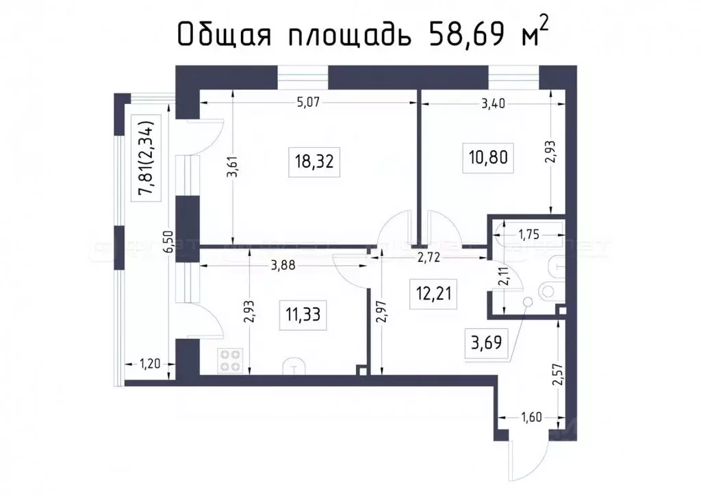 2-к кв. Татарстан, Казань Бухарская ул., 32к3 (56.6 м) - Фото 2