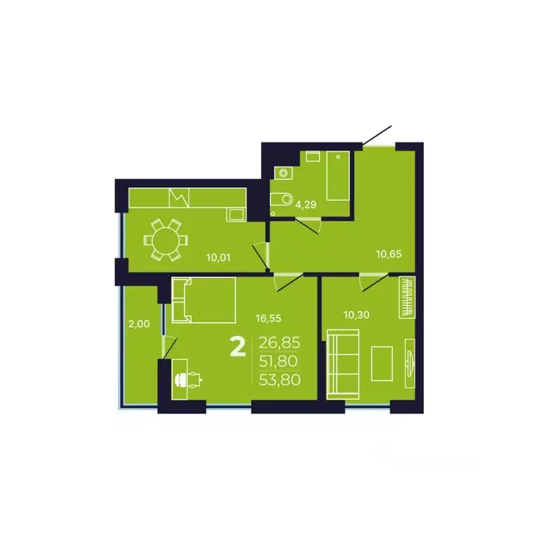2-к кв. Башкортостан, Уфа просп. Дружбы Народов, 49 (53.1 м) - Фото 1