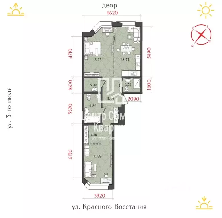 2-к кв. Иркутская область, Иркутск ул. Красного Восстания, 24 (82.7 м) - Фото 0