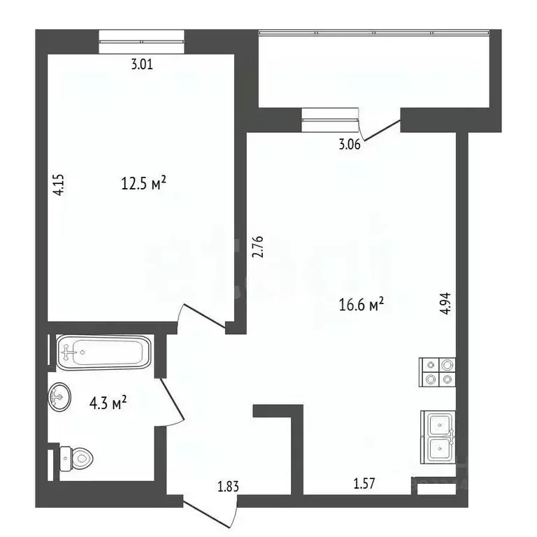 1-к кв. Тюменская область, Тюмень ул. Владимира Бахарева, 1к1 (36.7 м) - Фото 1