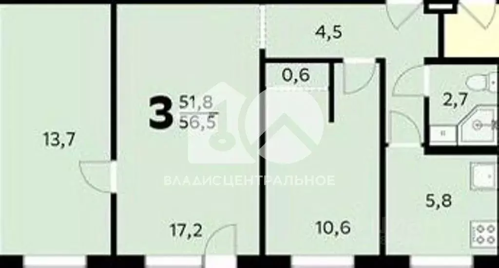 3-к кв. Новосибирская область, Новосибирск Новогодняя ул., 28 (56.4 м) - Фото 1