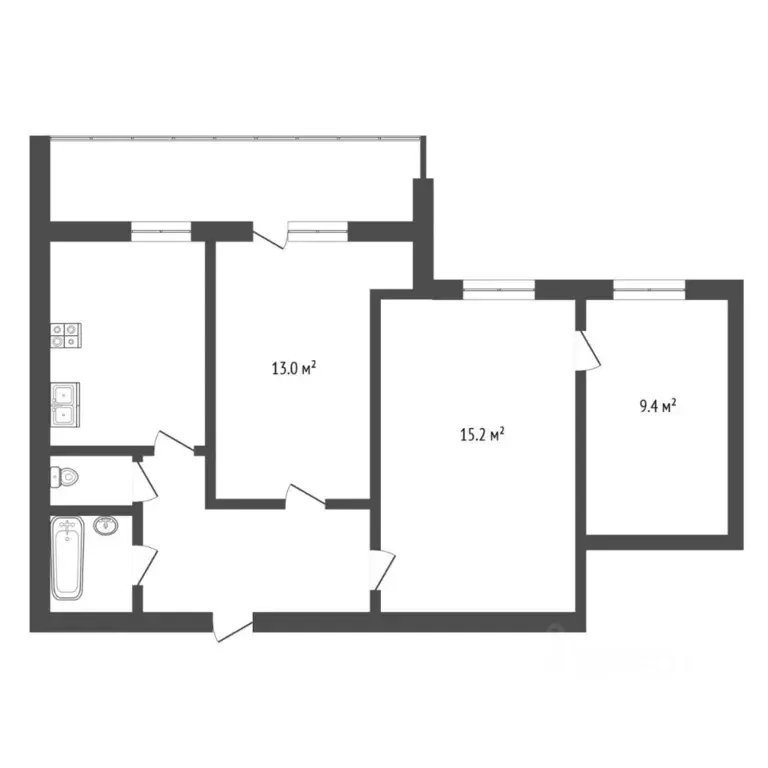 3-к кв. Тюменская область, Тюмень ул. Елизарова, 8 (56.9 м) - Фото 2