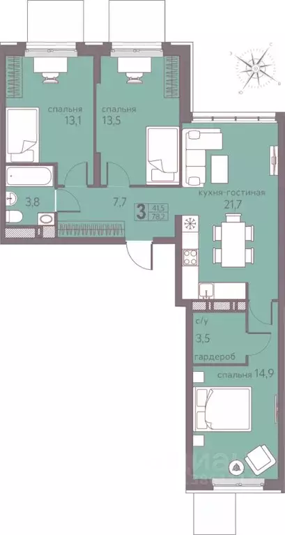 3-к кв. Пермский край, Пермь ул. Серебристая, 5 (78.2 м) - Фото 1