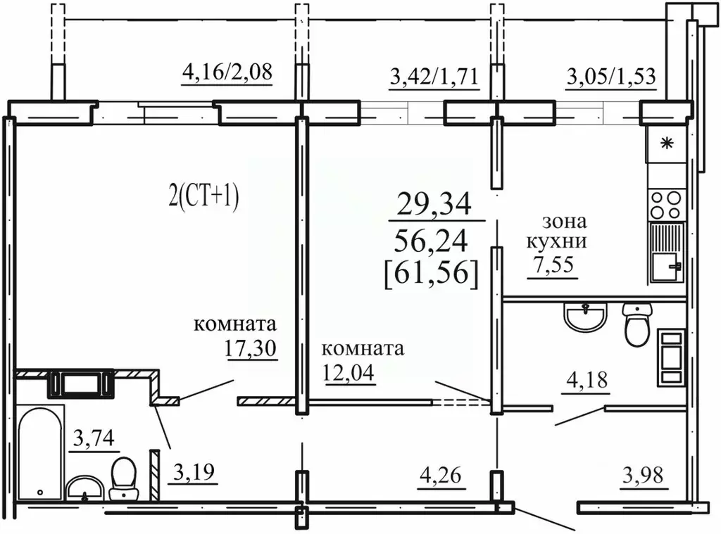 2-к кв. Челябинская область, Челябинск ул. Маршала Чуйкова, 28 (56.24 ... - Фото 1