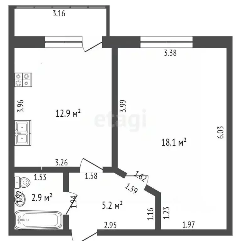 1-к кв. Калининградская область, Калининград Балашовская ул., 4 (40.0 ... - Фото 1