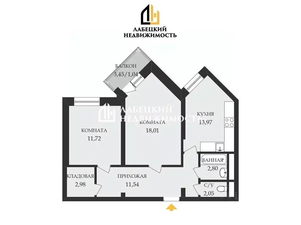 Квартира, 2 комнаты, 63 м - Фото 1