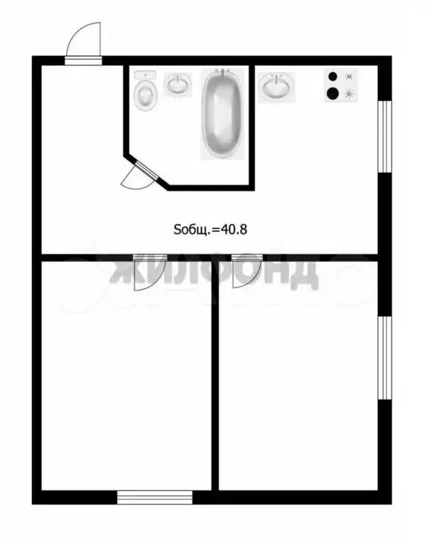 2-к. квартира, 40,8 м, 1/2 эт. - Фото 0