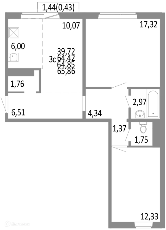 Продаётся 3-к квартира, 64.85 м - Фото 0