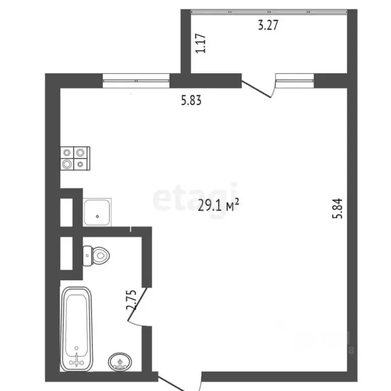 1-к кв. Омская область, Омск Тарская ул., 261к1 (33.0 м) - Фото 2