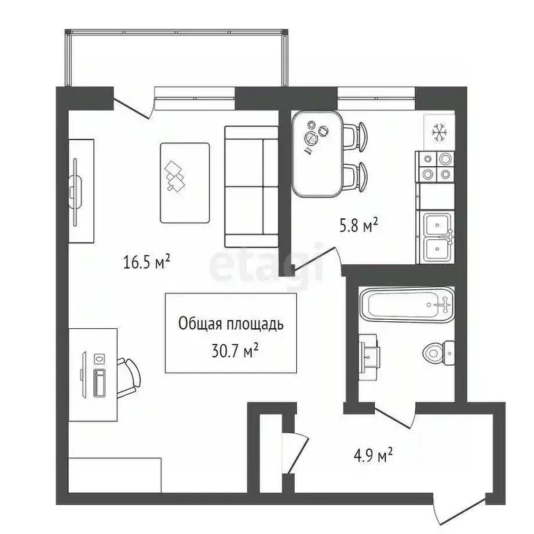 1-к кв. Новосибирская область, Новосибирск ул. Макаренко, 27/1 (30.7 ... - Фото 1