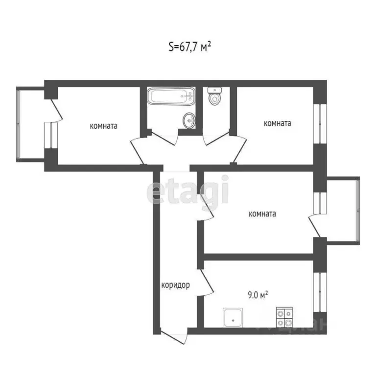 3-к кв. Коми, Усинск Возейская ул., 11 (67.7 м) - Фото 1
