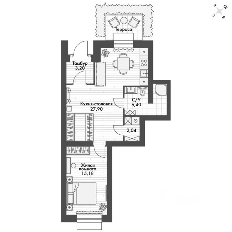 2-к кв. Татарстан, Зеленодольский район, Октябрьское с/пос, пос. ... - Фото 2