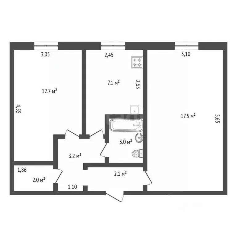 2-к кв. Амурская область, Благовещенск ул. Ленина, 87 (47.6 м) - Фото 1