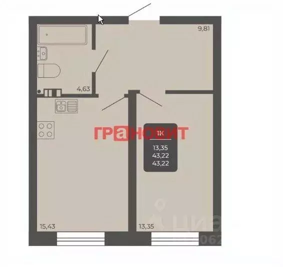 1-к кв. Новосибирская область, Новосибирск Автогенная ул., 75 (43.22 ... - Фото 1