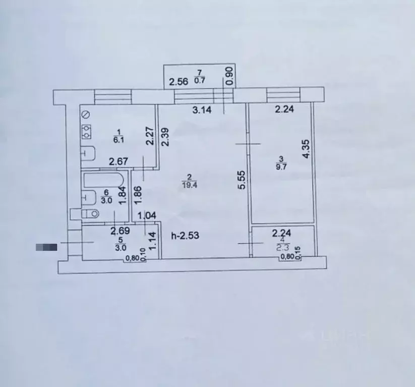 2-к кв. Татарстан, Казань ул. Рахимова, 19 (43.5 м) - Фото 1
