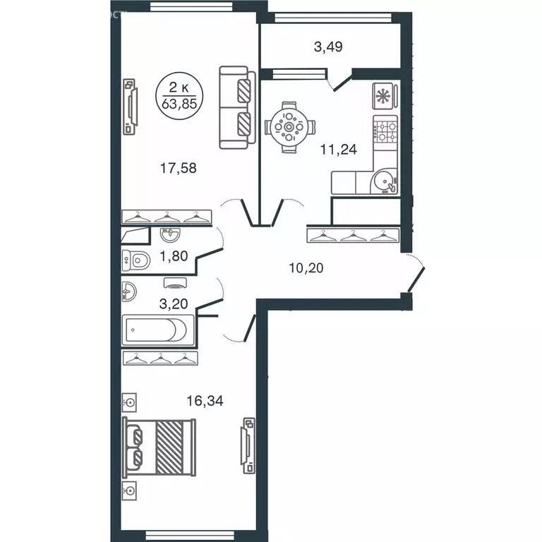 2-комнатная квартира: Тверь, ул. Левитана (63.85 м) - Фото 0