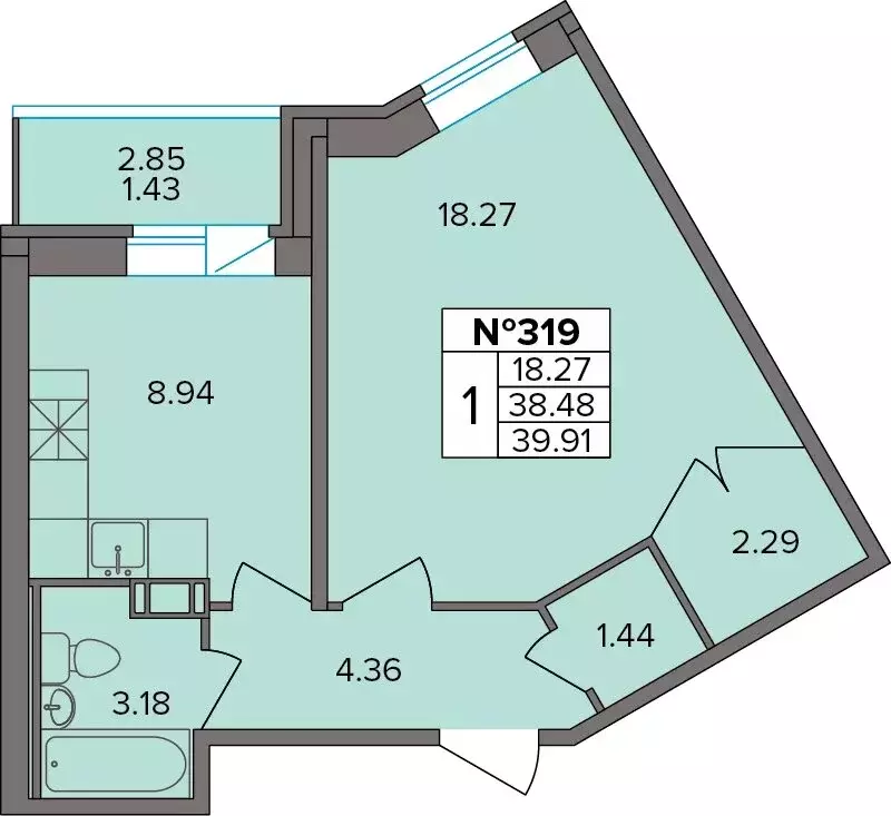 1-комнатная квартира: Новое Девяткино, Лесная улица, 19 (39.91 м) - Фото 1
