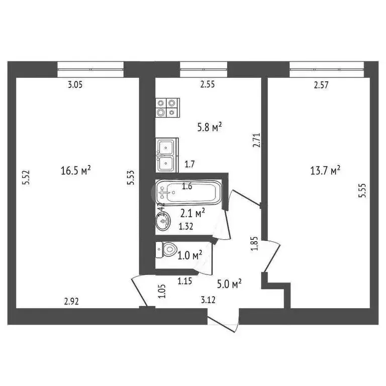 2-комнатная квартира: Стерлитамак, улица Блюхера, 25 (44.1 м) - Фото 1