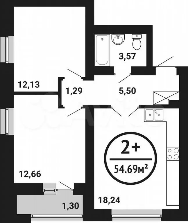 2-к. квартира, 54,7 м, 7/8 эт. - Фото 0