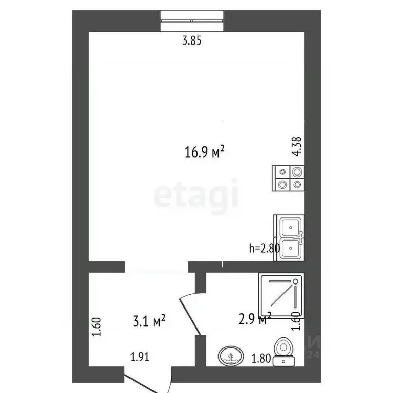 Студия Краснодарский край, Анапа пер. Северный, 1 (22.0 м) - Фото 2