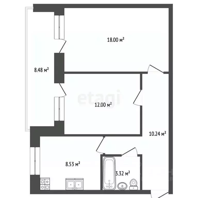 2-к кв. Ростовская область, Батайск Комсомольская ул., 87к2 (52.3 м) - Фото 1