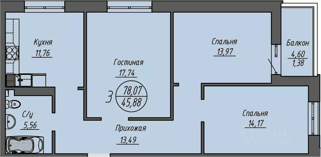 3-к кв. Новосибирская область, Новосибирск ул. Кирова, 11 (79.4 м) - Фото 0